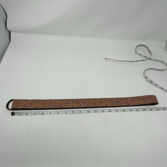 Double D-ring belt 40 in. ribbon embroidered red tan - Picture 5 of 5